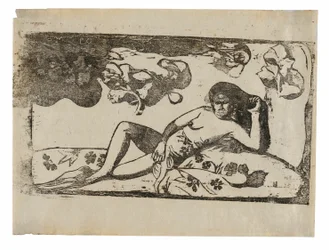 Te arii vahine—opoi (Frau mit Mangos—Müde), aus der Suite der späten Holzschnittdrucke