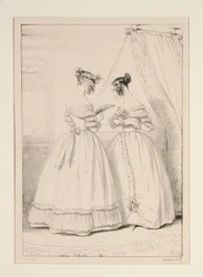 JANUAR 1838. Kreppkleid, verziert mit einer Rüsche aus gebauschtem Tüll.