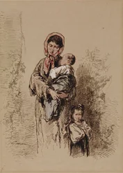 Bäuerin mit zwei kleinen Kindern