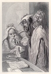 Die Wissenschaftler von Lordbruldrud untersuchen Gulliver, aus der französischen Ausgabe von Gullivers Reisen von Jonathan Swift