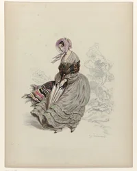 Frau, im Wind gehend, mit Sonnenschirm, 1840