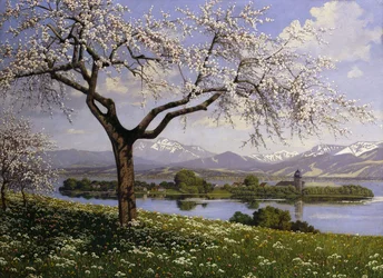 Eine bayerische Seelandschaft im Frühling
