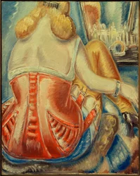 Frau in rosa Korsett