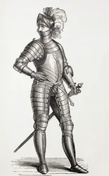 Ein Ritter in vollständiger Rüstung im 15. Jahrhundert