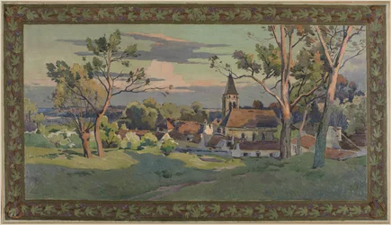 Skizze für das Rathaus von Thiais: Dorf mit Kirche, um 1902
