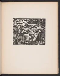 Gartenteich, Illustration aus "Places. 7 Drucke reproduziert von Holzschnitten entworfen und graviert von Paul Nash, mit Illustrationen in Prosa". London, William Heinemann