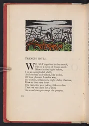 Schützengraben-Idylle, Illustration aus "Images of War" von Richard Aldington. London, The Beaumont Press, Seite 22