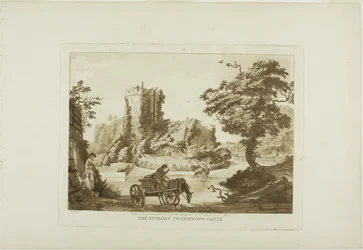 Der Eingang zum Chepstow Castle, Platte drei aus Zwölf Ansichten in Wales
