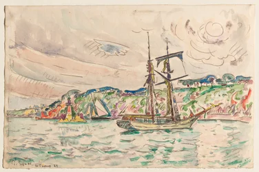 Schiffe in der Nähe des Trieux-Flusses