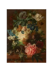 Stillleben mit Frühlingsblumen in einer Fußvase