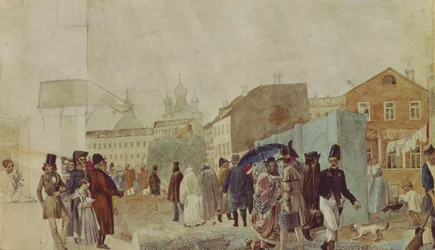 Straßenszene in Moskau während des Regens, 1837