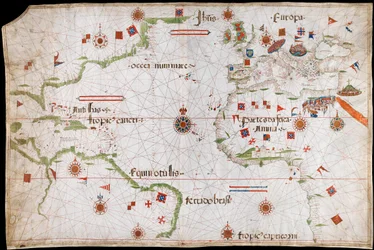 Karte des Atlantischen Ozeans, des Mittelmeers und des Schwarzen Meers, um 1535