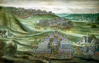 Truppenaufstellung am Weißen Berg in der ersten Phase der Schlacht am Weißen Berg am 7.-8. November 1620