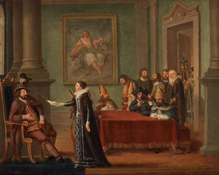 Christine Gyllenstierna mit dem Geleitbrief vor König Christian II. von Dänemark (1481-1559)