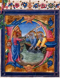 Piccolomini-Bibliothek: Chorbuch, cod. 11.M, ff. 4r mit „Berufung von St. Peter und St. Andreas“ (Detail)
