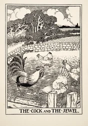 Der Hahn und der Edelstein, aus Hundert Fabeln des Äsop, veröffentlicht 1903