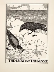 Die Krähe und die Muschel, aus Hundert Fabeln von Äsop, veröffentlicht 1903