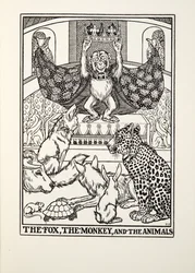 Der Fuchs, der Affe und die Tiere, aus Fontaine Fabeln, veröffentlicht 1905