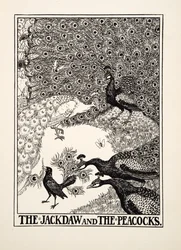 Die Dohle und die Pfauen, aus Hundert Fabeln des Äsop, veröffentlicht 1903