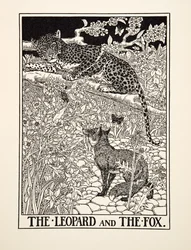 Der Leopard und der Fuchs, aus Hundert Fabeln von Aesop, veröffentlicht 1903