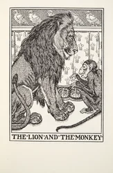 Der Löwe und der Affe, aus Fontaine Fabeln, veröffentlicht 1905