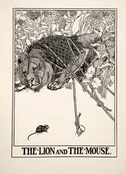 Der Löwe und die Maus, aus Hundert Fabeln von Äsop, veröffentlicht 1903