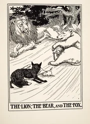 Der Löwe, der Bär und der Fuchs, aus Hundert Fabeln von Äsop, veröffentlicht 1903