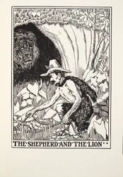 Der Schäfer und der Löwe, aus Fontaine Fabeln, veröffentlicht 1905