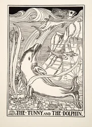 Der Thunfisch und der Delfin, aus Hundert Fabeln von Äsop, veröffentlicht 1903