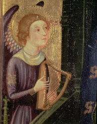 Engel, der eine Harfe spielt (Detail)