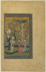 Ein Prinz und eine Prinzessin umgeben von Höflingen in einem Garten, ca. 1480