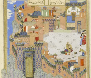 (Detail) Isfandiyar tötet Arjasp in der Bronzenen Festung, Illustration aus dem Shahnama (Buch der Könige), von Abul-Qasim Mansur Firdawsi (ca. 934-ca. 1020), 1444