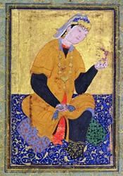Porträt von Hamida Banu Begum, hält ein Siegel, illustriertes Folio aus der Anthologie von Mir Ali, 1550