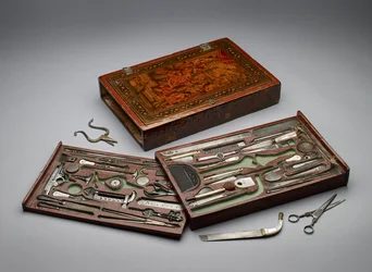 Werkzeugkasten, der die Heilige Familie darstellt, ca. 1830