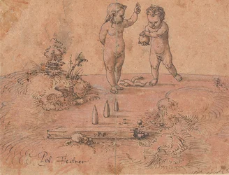 Zwei Kinder spielen mit einem Ball, 1500-1546