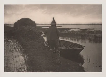 Marschlandarbeiter auf dem Weg zum Schneiden von Schilfmaterial, aus Leben und Landschaft in den Norfolk Broads