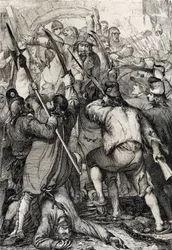 Französische Revolution: Das bewaffnete und wütende Volk stürmt die Bastille und ermordet die Garnison und den Gouverneur