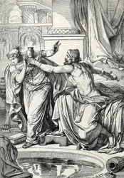 Die gepidische Prinzessin Rosemonde (gestorben 572) und ihr Geliebter, der Mörder ihres Ehemanns König Alboin, vergifteten sich mit demselben Giftbecher, 572 (Die gepidische Prinzessin Rosamund (oder Rosamunde) und ihr Geliebter töten sich mit demselben