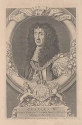 Charles II., König von England, Schottland, Frankreich und Irland, graviert von George Vertue