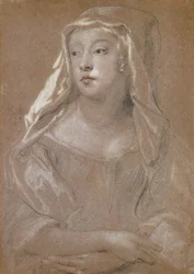 Porträt einer jungen Dame, traditionell identifiziert als Sarah Jennings, Herzogin von Marlborough, halbe Länge, ein Buch haltend, ihre Hände auf ihrem Schoß gekreuzt, ihr Kopfschmuck auf ihre Schultern drapiert, 1667