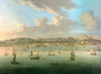 Die britische Flotte segelt in den Hafen von Lissabon, 1735
