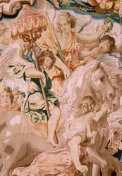 Flämischer Wandteppich. Serie Der Triumph der Eucharistie. Der Triumph der Kirche. Achter Wandteppich der Serie. Modell Peter Paul Rubens. 1626-1628. Herstellung Jan II Raes, Brüssel