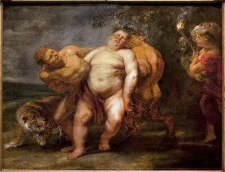 Betrunkener Silen. Gemälde aus dem Umfeld von Peter Paul Rubens (1577-1640), Öl auf Holz, Mitte des 17. Jahrhunderts. Museum der Schönen Künste in Angers.