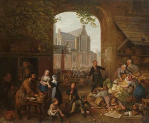 Zwei Betrunkene auf dem Markt in der Nähe der Westerkerk in Amsterdam