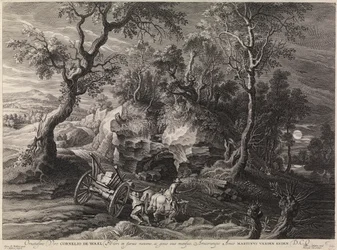 Landschaft mit einem festgefahrenen Wagen