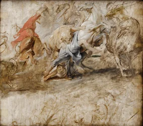 Löwenjagd (Ölskizze); Rückseite: Vermählung in Procuratione (Skizze zum Medici-Zyklus)