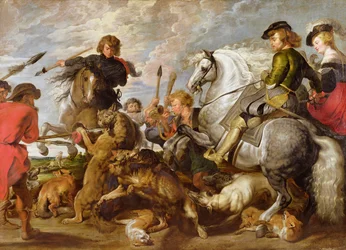 Rubens, seine zweite Frau und Sohn bei einer Wolf- und Fuchsjagd, nach einem Original von Rubens