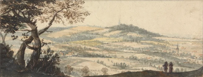 Landschaft mit zwei Figuren im Vordergrund