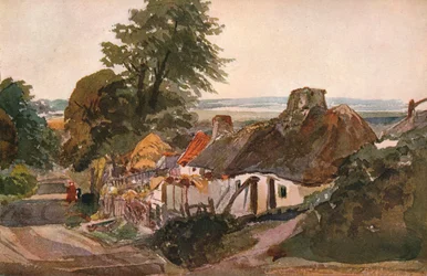 Eine Gasse mit Hütten, ca. 1820