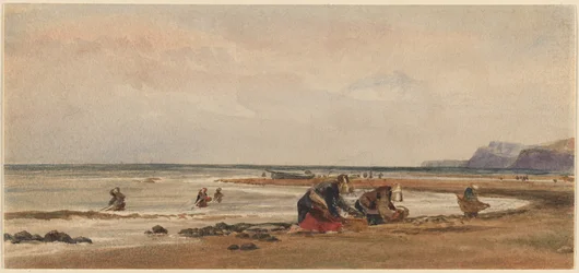 Seetangsammeln am Ufer von Redcar, Yorkshire